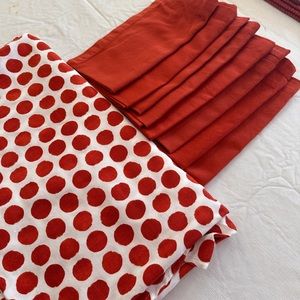 Table cloth and Crate and Barrel napkins.